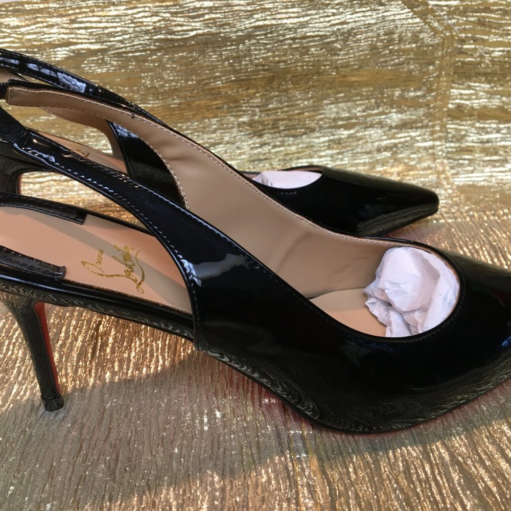 Black Patent Slingback Pumps Sz 44 (NOT)